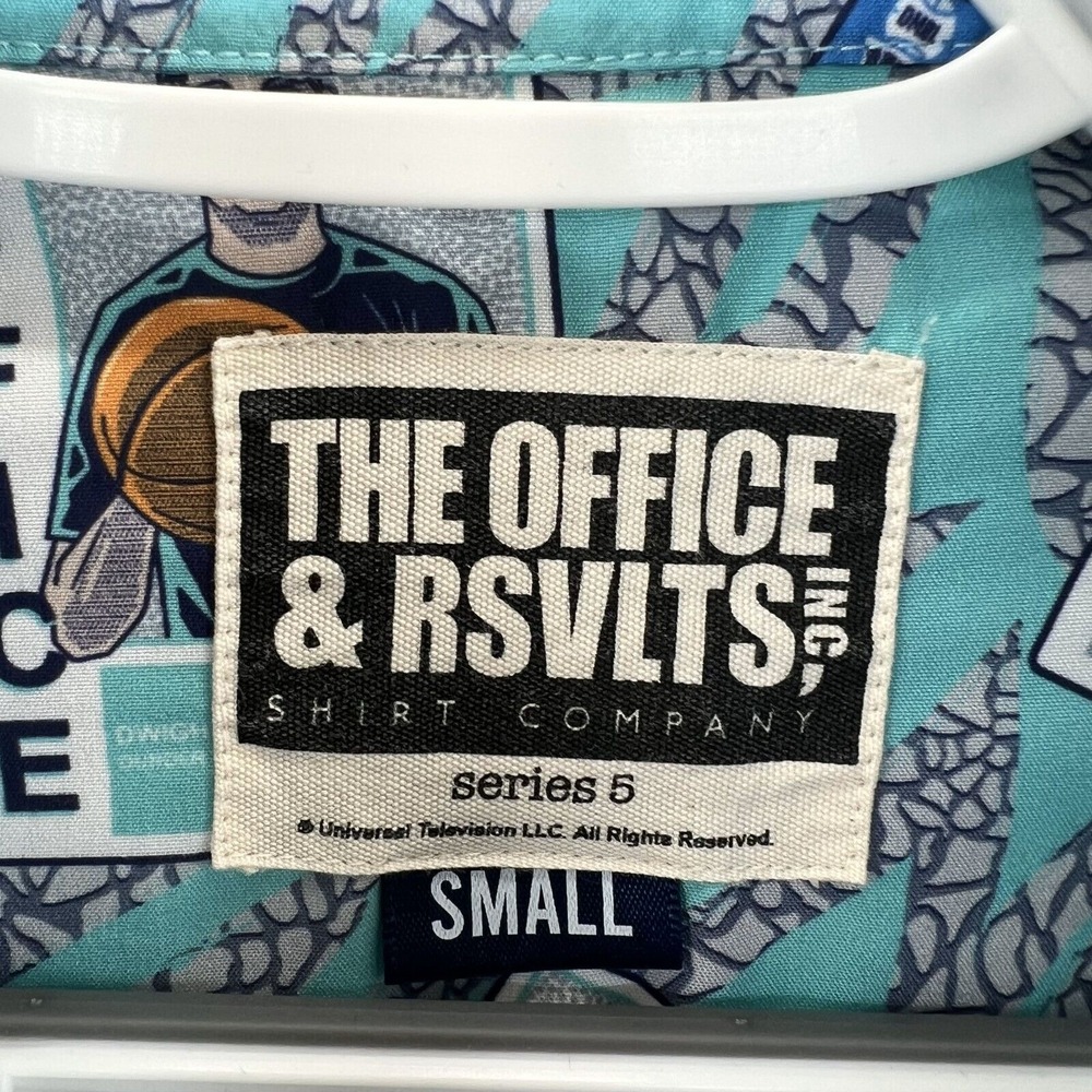 RSVLTS Shirt THE OFFICE Men's Small Blue Short Sleeve Button Up Basketball Cards - Picture 3 of 15